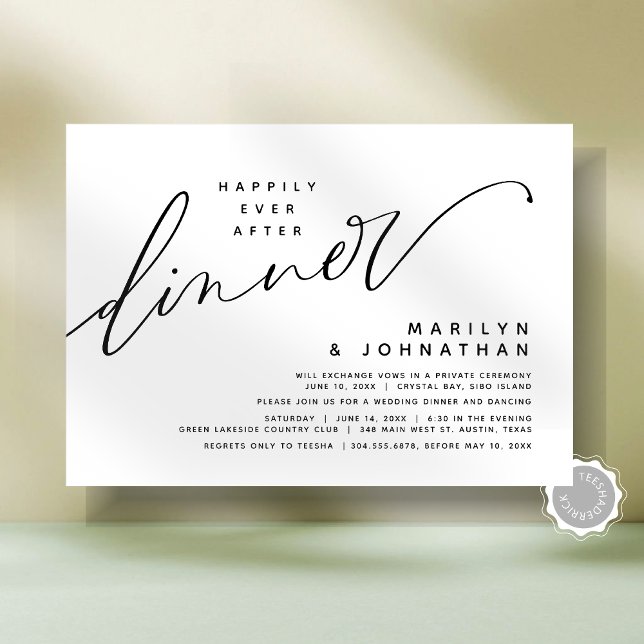Convite O Casamento Moderno Elopement Feliz Para Sempre Ap (Modern Minimalist Romantic Wedding Elopement Happily Ever After Dinner Party Invitation Card)