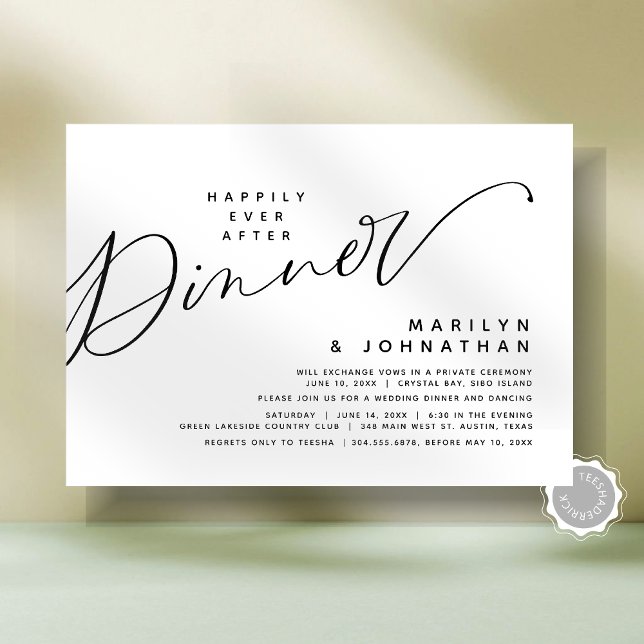 Convite O Casamento Moderno Elopement Feliz Para Sempre Ap (Modern Minimalist Romantic Wedding Elopement Happily Ever After Dinner Party Invitation Card)