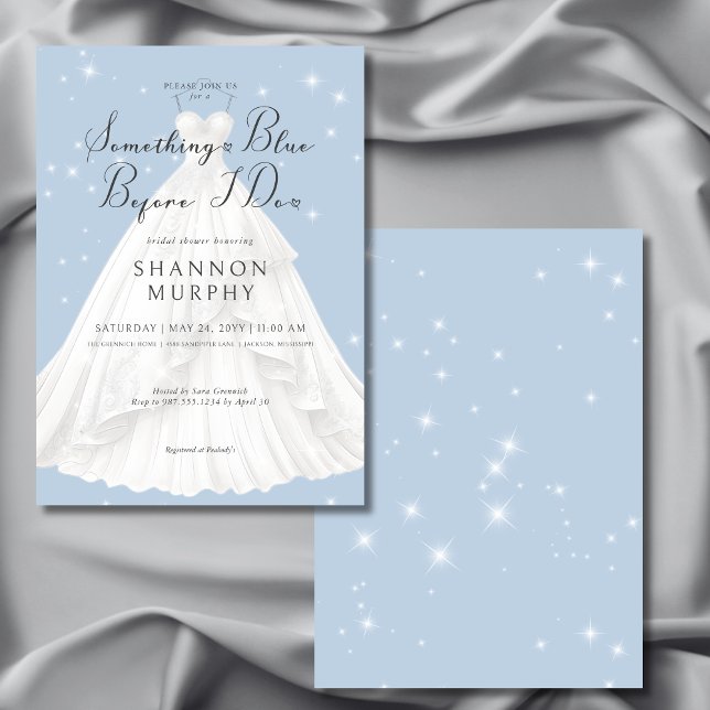 Convite O casamento moderno vestiu algo de Chá azul (Modern Wedding Dress Something Blue Sparkle Shower Invitation)