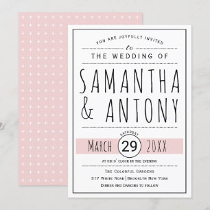 Convite O casamento rosa com a tipografia branca e preta m