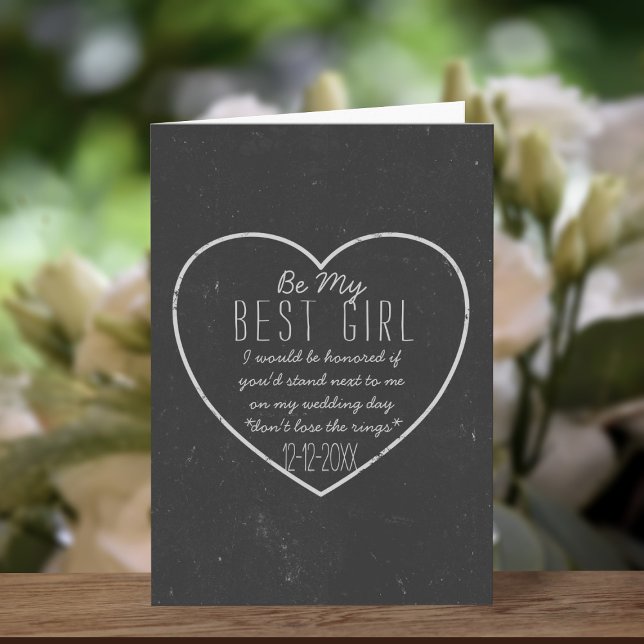 Convite O Casamento Rustic Chalkboard Será Minha Melhor Ga (Ask your best friend to stand by your side on your wedding day with this rustic style card)