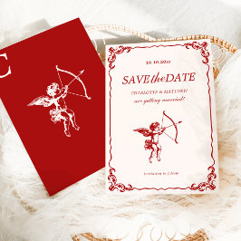 Convite O Casamento vintage Vermelho de Seta Cupid Salva a