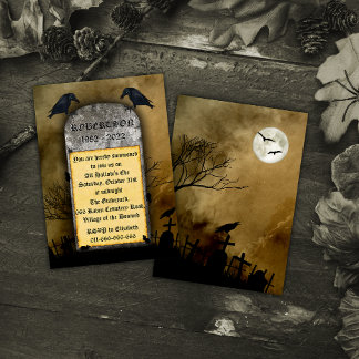 Convite O Cemitério Raven Spooky Tombstone Halloween
