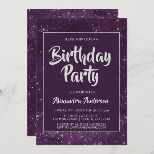 Convite O céu nocturno roxo com folha Dourado Stars o