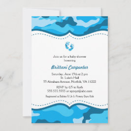 Convite O chá azul da camuflagem do bebé convida os pés