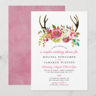 Convite O chá de casamento dos casais, os antlers florais