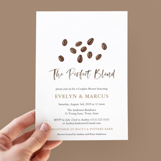Convite O Chá de casamento perfeito para Casais de café mi (The Perfect Blend His And Hers Bridal Shower invitation design with watercolor coffee beans)