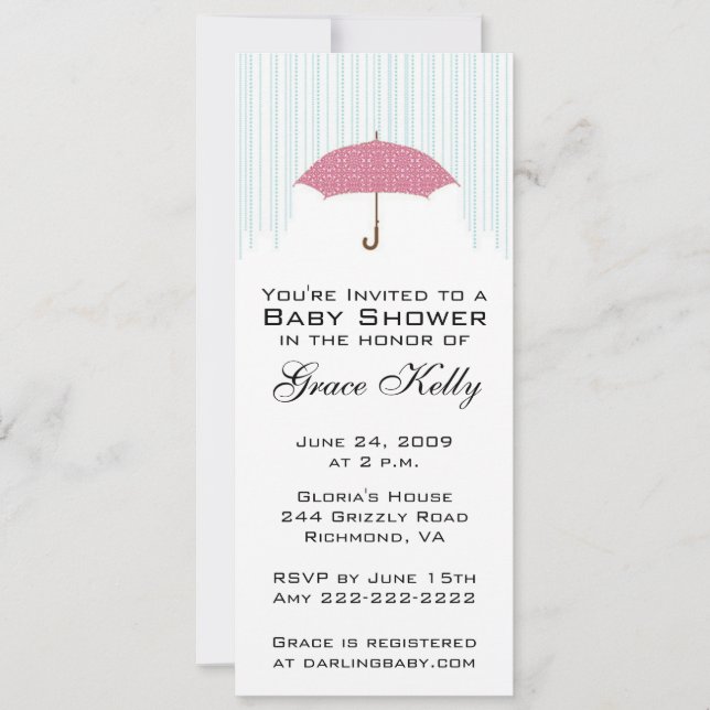 Convite O chá de fraldas cor-de-rosa do guarda-chuva (Frente)