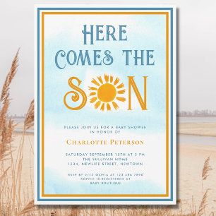 Convite O Chá de fraldas Da Luz Do Sol Aqui Vem O Filho