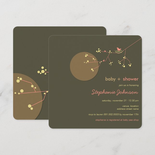 Convite O chá de fraldas da menina da árvore genealógica (Frente/Verso)