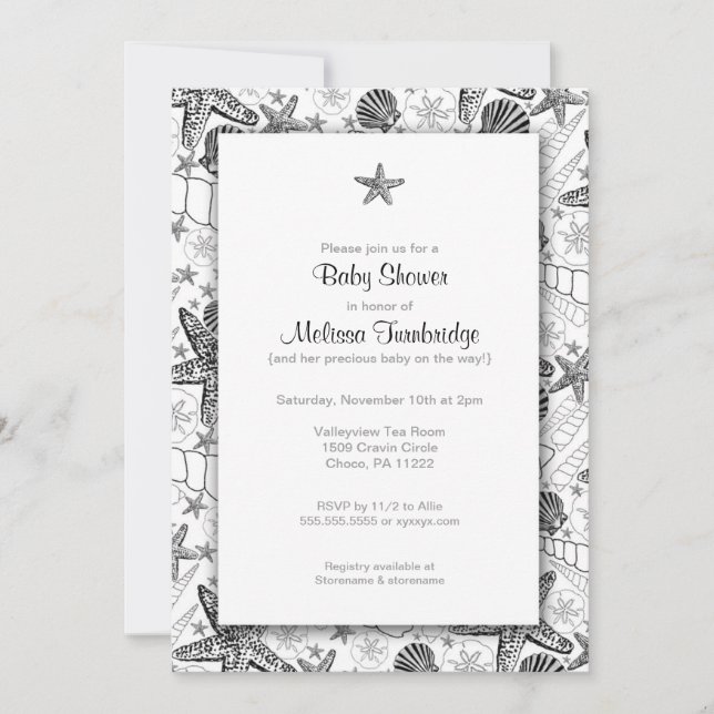 Convite O chá de fraldas da silhueta da estrela do mar dos (Frente)