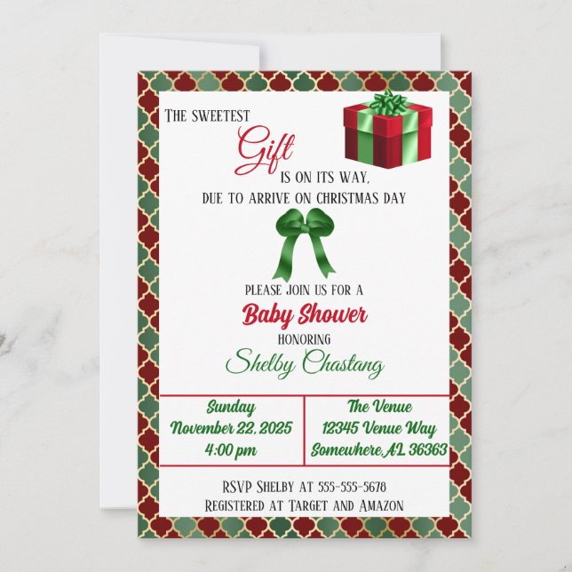 Convite O Chá de fraldas de Natal mais doce (Frente)