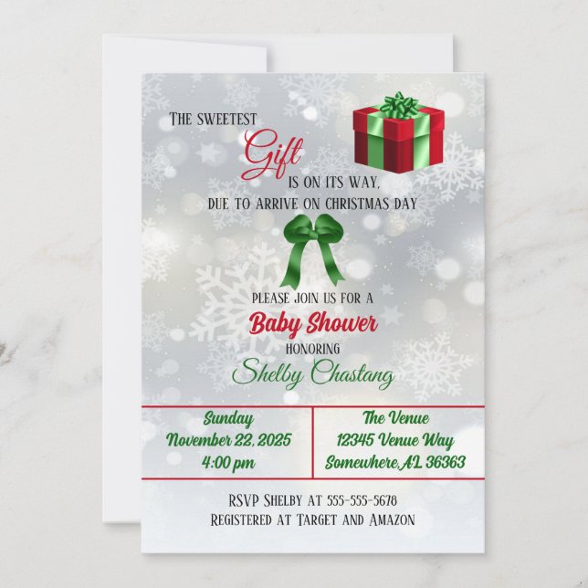 Convite O Chá de fraldas de presente mais doce (Frente)