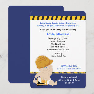 Convite O chá de fraldas do bebé da construção convida