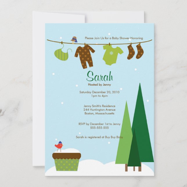 Convite O chá de fraldas do Clothesline do inverno convida (Frente)
