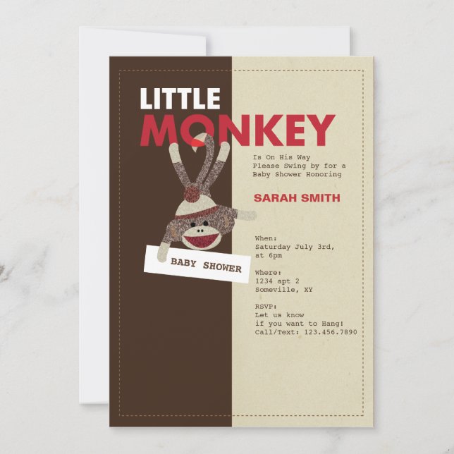 Convite O chá de fraldas do macaco da peúga convida (Frente)