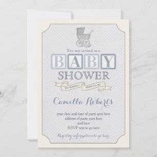 Convite o chá de fraldas do pram do vintage ou polvilha