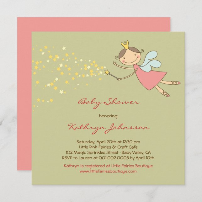 Convite O chá de fraldas doce lunático da fada & das (Frente/Verso)