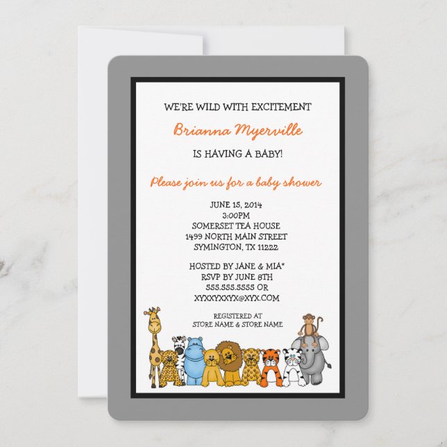 Convite O chá de fraldas dos animais da selva convida o (Frente)