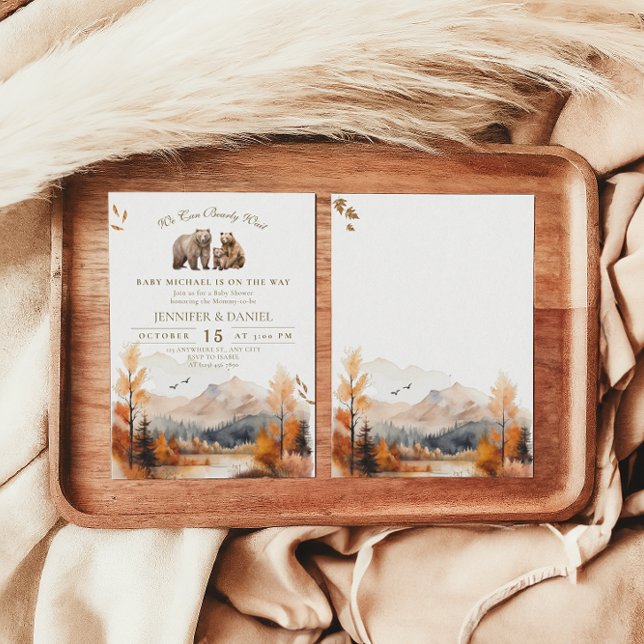 Convite O Chá de fraldas neutro da queda da armação do urs (Criador carregado)