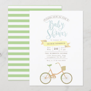 Convite O chá de fraldas Pastel da bicicleta convida