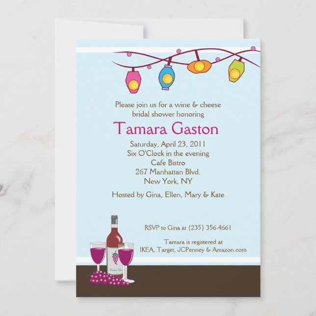 Convite O chá de panela do vinho e do queijo 5x7 convida (Frente)