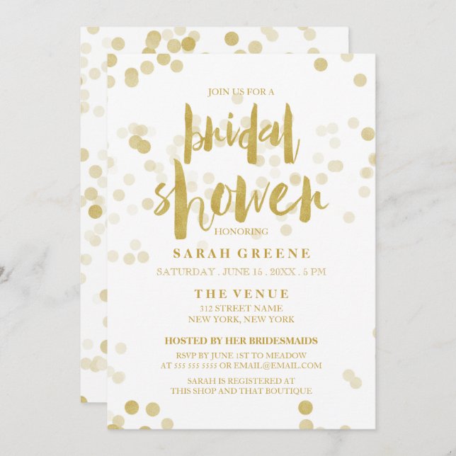 Convite O chá de panela dos confetes da folha Dourado do (Frente/Verso)