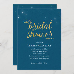 Convite O chá de panela Dourado azul do olhar ilumina