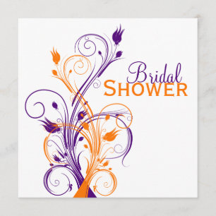 Convite O chá de panela floral branco alaranjado roxo