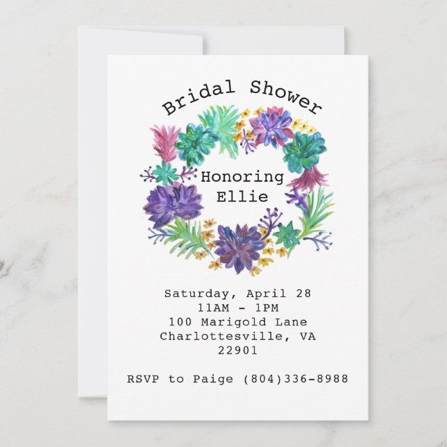 Convite O chá de panela floral & do Succulent da grinalda (Frente)