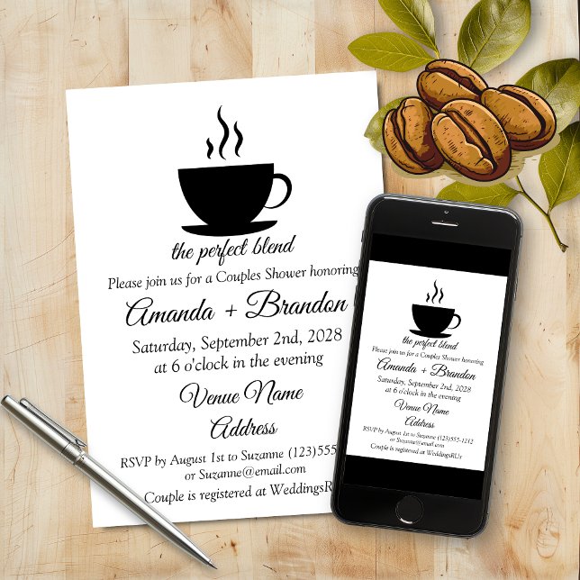 Convite O Chá de panela perfeito para café misturado (The Perfect Blend Coffee Couples Bridal Shower Invitation
)