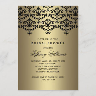 Convite O chá de panela preto & Dourado do damasco do