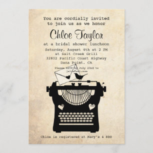 Convite O chá de panela romântico da máquina de escrever