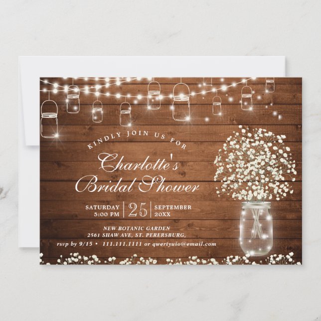 Convite O Chá de panela Russo Mason Jar Breath do Bebê (Frente)