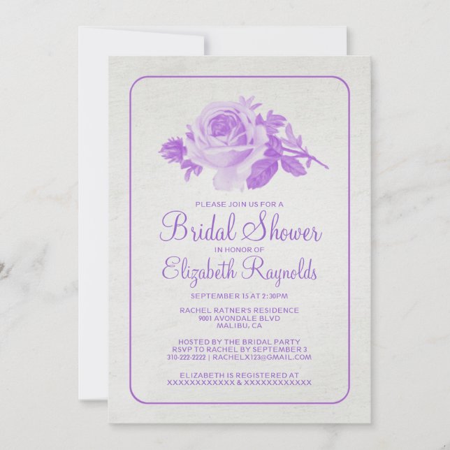 Convite O chá de panela rústico roxo floral/flor convida (Frente)