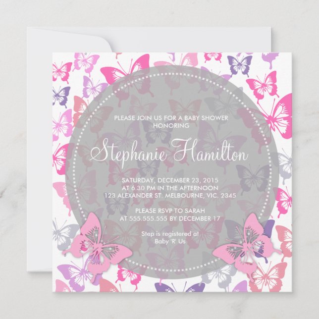 Convite O chá feito sob encomenda do bebé das borboletas (Frente)