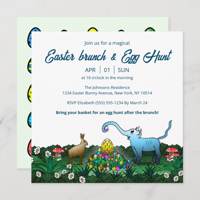 Convite O coelho da Páscoa recolhe ovos de Páscoa (Frente/Verso)