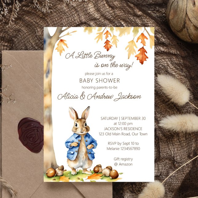 Convite O coelho Peter caiu no chá de fraldas (Peter rabbit baby shower template invitation instant download a cute bunny in a blue jacket fall )