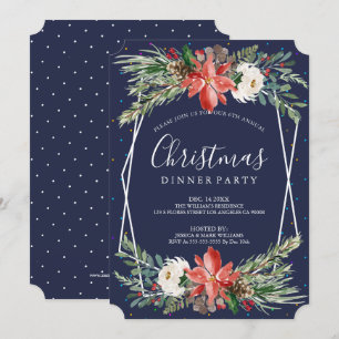 Convite O comensal da poinsétia & de Natal dos rosas
