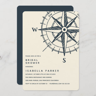 Convite O Compass Azul   Chá de panela de casamento