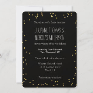 Convite O confete Dourado e preto pontilha o casamento