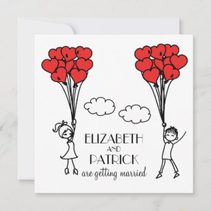 Convite O coração vermelho Balloons os Doodles que Weddi