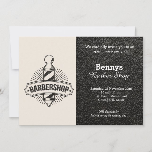 Convite O couro da barbearia está aberto (Frente)