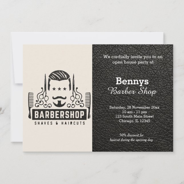 Convite O couro da barbearia está aberto (Frente)