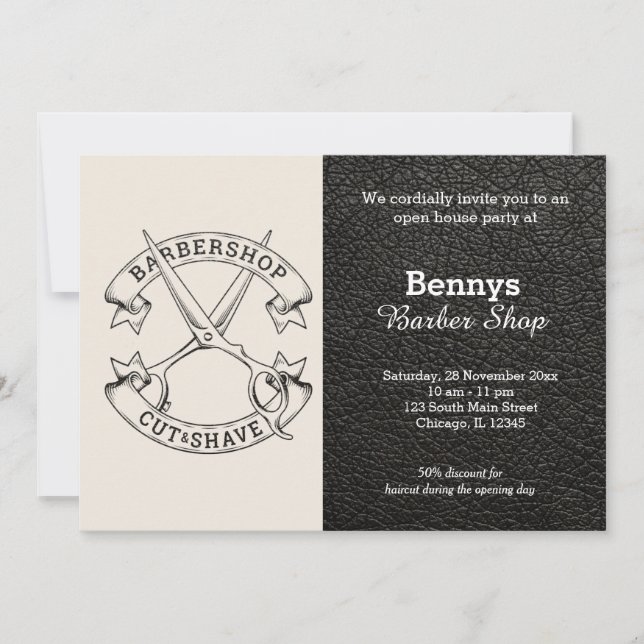 Convite O couro da barbearia está aberto (Frente)