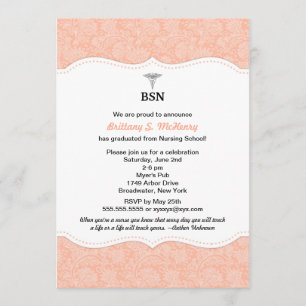 Convite O damasco coral BSN RN LPN da graduação da