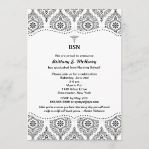 Convite O damasco moderno BSN RN LPN da graduação da
