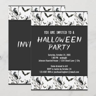 Convite O Dia das Bruxas canta aguarela preto e branco dos