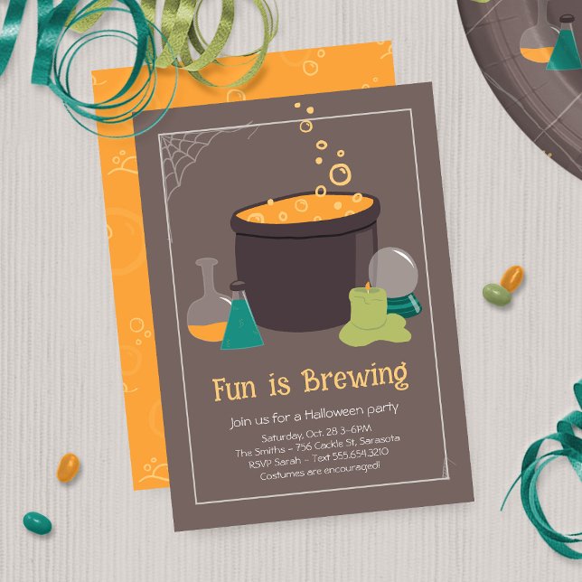 Convite O Dia das Bruxas de Cauldron (Witches Cauldron Halloween Party Invitation)