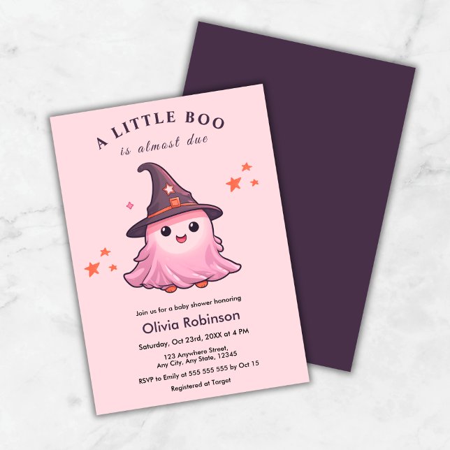 Convite O Dia das Bruxas Rosa Um Pequeno Chá de fraldas (Pink Halloween A Little Boo Baby Shower Invitation )